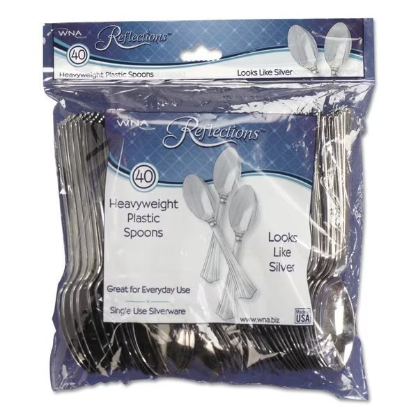 Disposable Spoon Silver, Bagged, Pk40, Wna, Mfr#: REF320SP