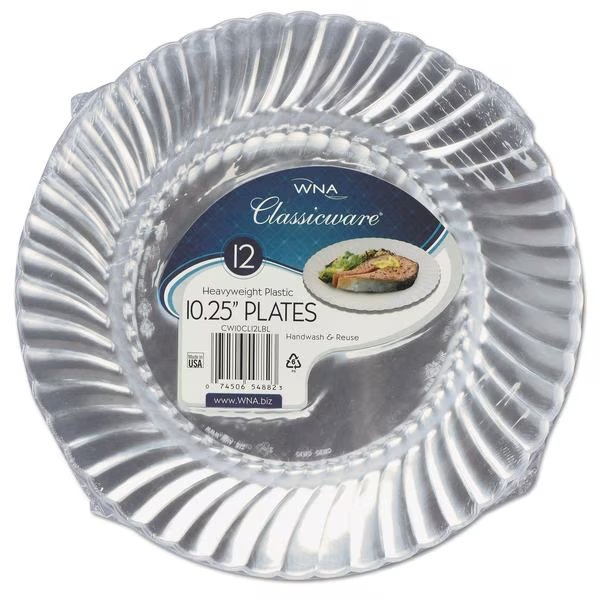 Classicware Plastic Dinnerware Plates, 10 1/4" Dia, Clear, PK12, Wna, Mfr#: RSCW101212