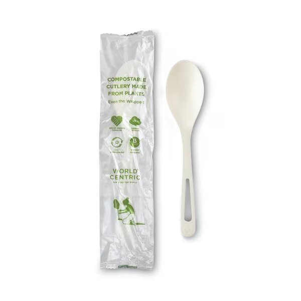 TPLA Compostable Cutlery, Spoon, 6", White, PK750, 750PK, World Centric, Mfr#: SP-PS-I