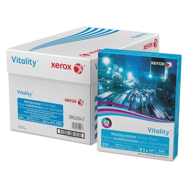 Vitality Multipurpose Print Paper, 92 Bright, 20lb, 8.5x11, Wt, PK5000, Xerox, Mfr#: 3R02047