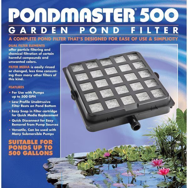 PM500 Fltr use w/pumps up to 500GPH, remvble fltr media, in pond use., Pondmaster, Mfr#: 02205