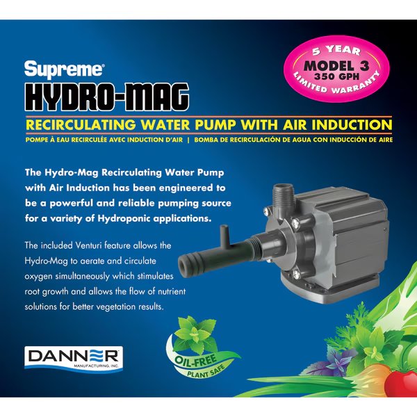 350 GPH Hydro Pump. Foam Pre-Filter. 10' power cord. Venturi Included, Danner, Mfr#: 40123