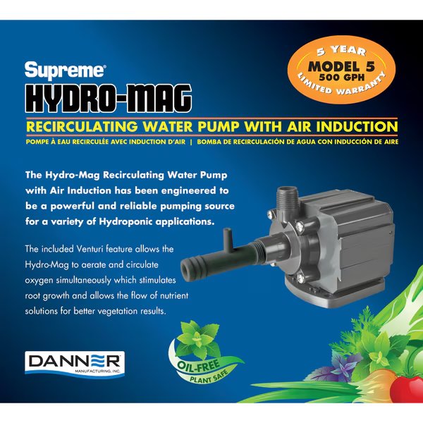 500 GPH Hydro Pump. Foam Pre-Filter. 10' power cord. Venturi Included, Danner, Mfr#: 40125