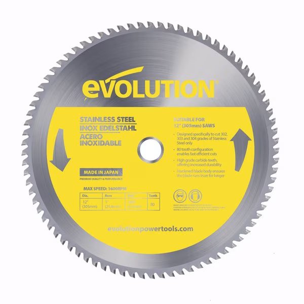 12" Stainless Steel Cutting Blade, 1 In Arbor, Evolution, Mfr#: 12BLADESSN