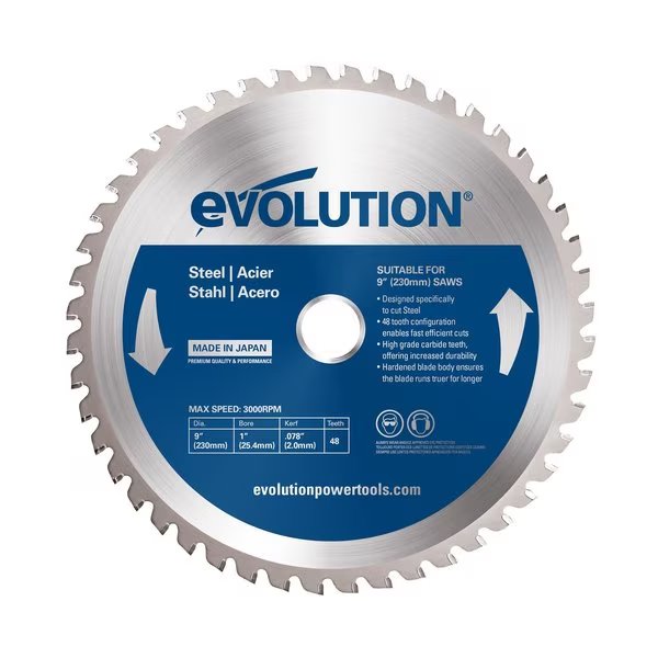 9" Mild Steel Cutting Blade, 1" Arbor, Evolution, Mfr#: 230BLADEST
