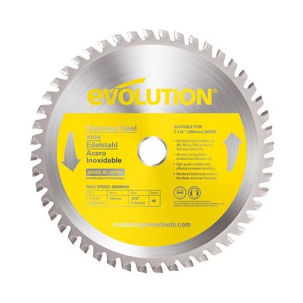 7-1/4" Stainless Steel Cutting Blade, 20mm Arbor, Evolution, Mfr#: 185BLADESSN