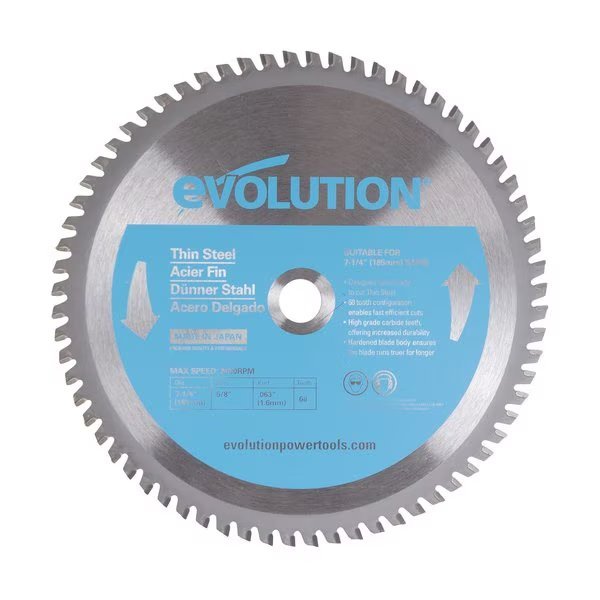7-1/4" Thin Steel Cutting Blade, 5/8" Arbor, Evolution, Mfr#: 7-1/4BLADEST