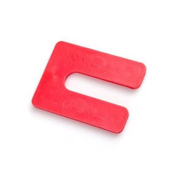 1/8" 4"L x 3"W 7/8" Slot, Square Horseshoe Plastic Flat Shims Red 500c/box, Glazelock, Mfr#: GLZ22