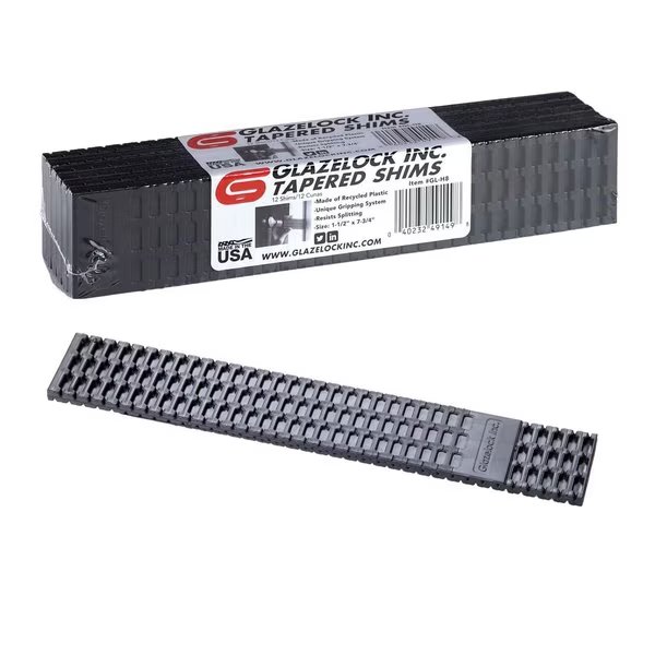 Shim, 1-1/2" x 7-3/4" Tapered Wedge Shims Black Bulk 288pk, Glazelock, Mfr#: GL-H8B