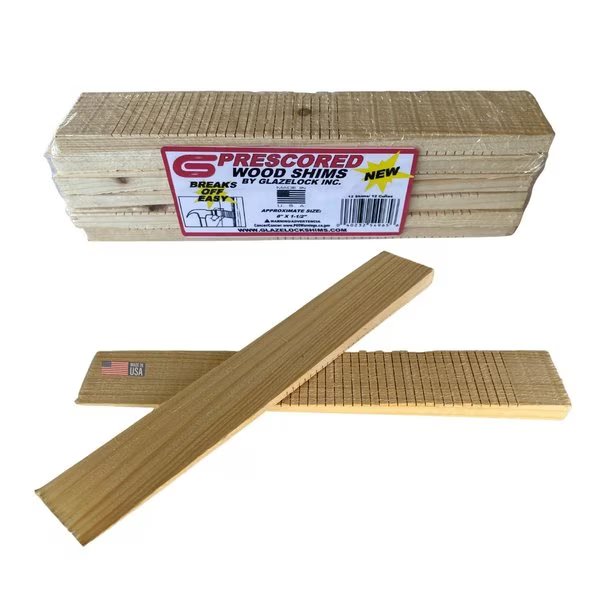 8" x 1-1/4" x 3/8" Prescored Natural Pine Wood Shims (12 Count), Case of 36 Boxes, Glazelock, Mfr#: PS01