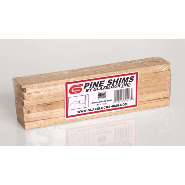 8" x 1-1/4" x 3/8" Natural Pine Wood Shims (12 Count), Case of 36 Boxes, Glazelock, Mfr#: WS01