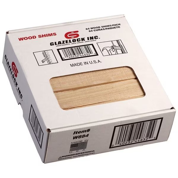 8" x 1-1/4" x 3/8" Natural Pine Wood Shims (84 Count), Case of 10 Boxes, Glazelock, Mfr#: WS02