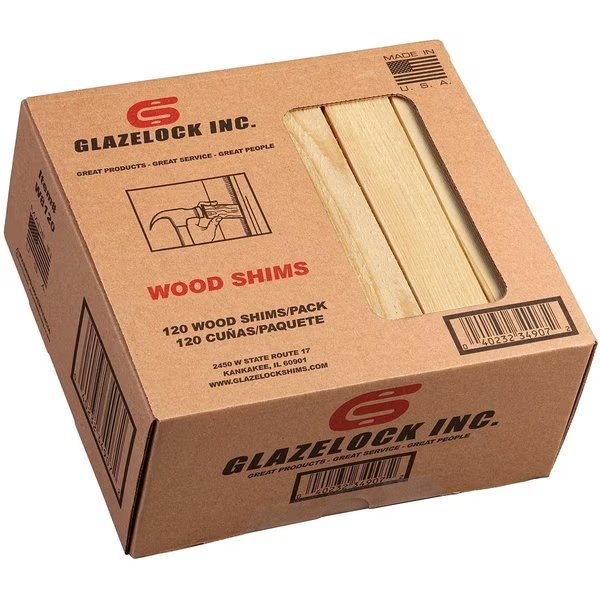 8" x 1-1/4" x 3/8" Natural Pine Wood Shims 120pk Retail Box, Glazelock, Mfr#: WS03