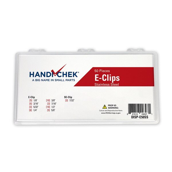 External Retaining Ring Assortment, Stainless Steel, Plain Finish, 50 Pieces, 9 Sizes, Handi-Chek, Mfr#: DISP-E50SS