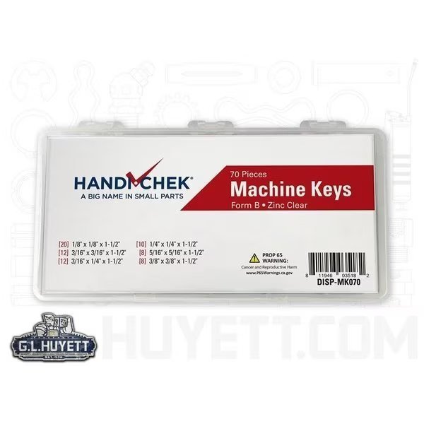 Key Stock and Machine Keys Assortment Machine Key Kit, Zinc, 70 Pieces, G.L. Huyett, Mfr#: DISP-MK070