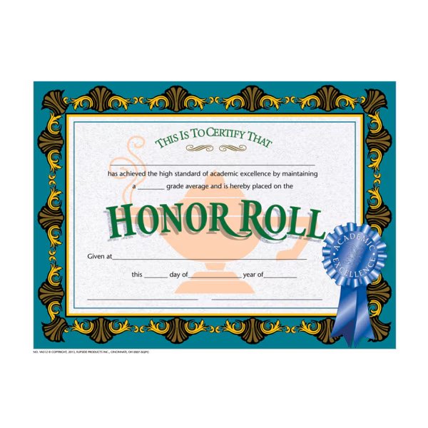 Honor Roll Certificate, PK5, Hayes, Mfr#: VA512-5