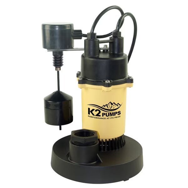 1/4 HP Cast Aluminum Sump Pump with Vertical Float Switch, K2 Pumps, Mfr#: SPA02501VDK