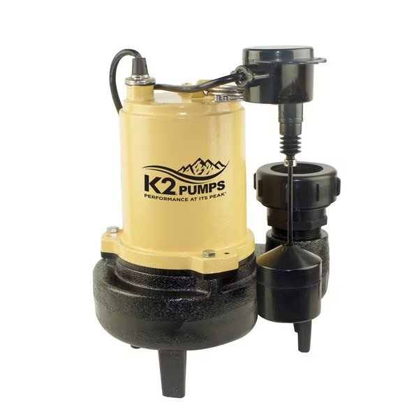 1/2 HP Cast Iron Sewage Pump with Piggyback Vertical Switch, K2 Pumps, Mfr#: SWW05001VPK