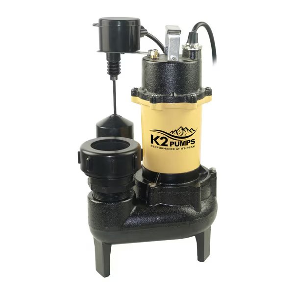 1/2 HP Cast Iron Sewage Pump with Vertical  Switch and Quick Connect Fitting, K2 Pumps, Mfr#: SWW05002VPK