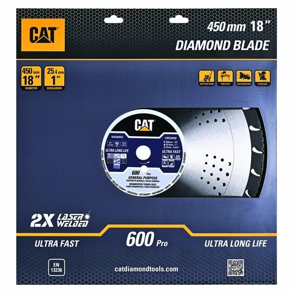 600 Pro Segmented Laser Welded General General Purpose Diamond Blade 18-In - 450mm, Caterpillar, Mfr#: DA33022U