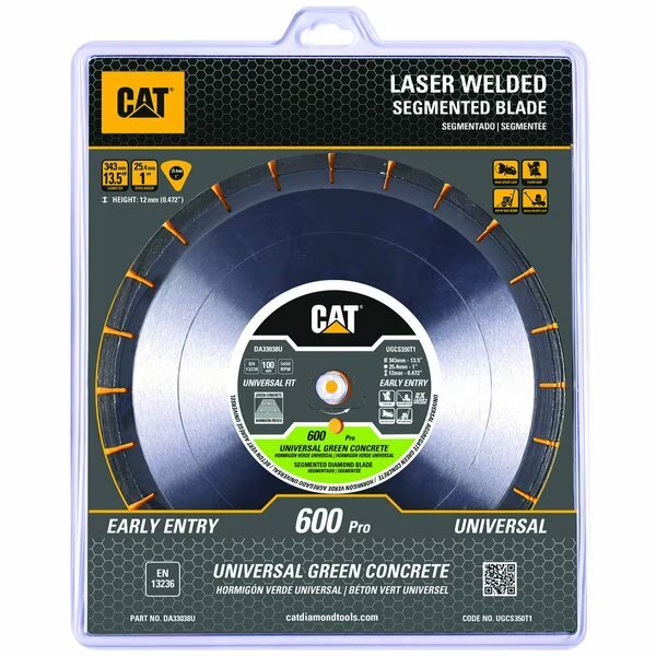 600 Pro Early Entry Universal Aggregate Silent Green Concrete Diamond Blade 14-In - 350mm Green, Caterpillar, Mfr#: DA33038U