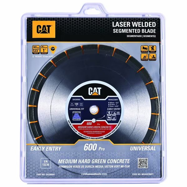 600 Pro Early Entry Medium/Hard Aggregate Silent Green Concrete Diamond Blade 14-In - 350mm Red, Caterpillar, Mfr#: DA33050U