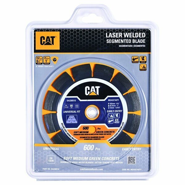 600 Pro Early Entry Soft Aggregate Silent Green Concrete Diamond Blade 6 3/8-In - 162mm Orange, Caterpillar, Mfr#: DA33051U
