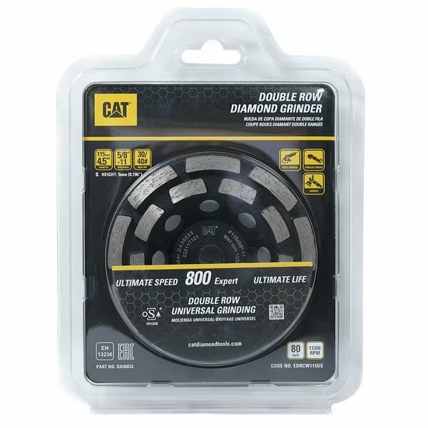 800 Expert Double Row 30 /40 Mesh Grit Diamond Grinder 5/8-In 11 Thread 4 1/2-In - 115mm, Caterpillar, Mfr#: DA36033