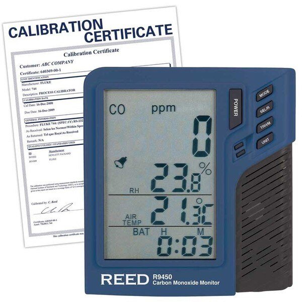 R9450-NIST Carbon Monoxide Monitor with Temperature and Humidity, , Reed Instruments, Mfr#: R9450-NIST
