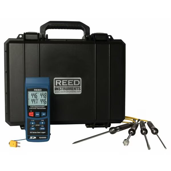 REED Data Logging Thermometer with 4 Type-K Thermocouple Probes and Carrying Case, Reed Instruments, Mfr#: R2450SD-KIT4