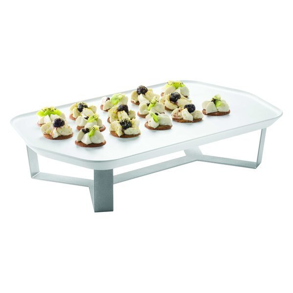 Forme’ Melamine Rectangle White Tray with Four Leg 4" Silver Riser, 1 EA, Rosseto Serving Solutions, Mfr#: Sm271