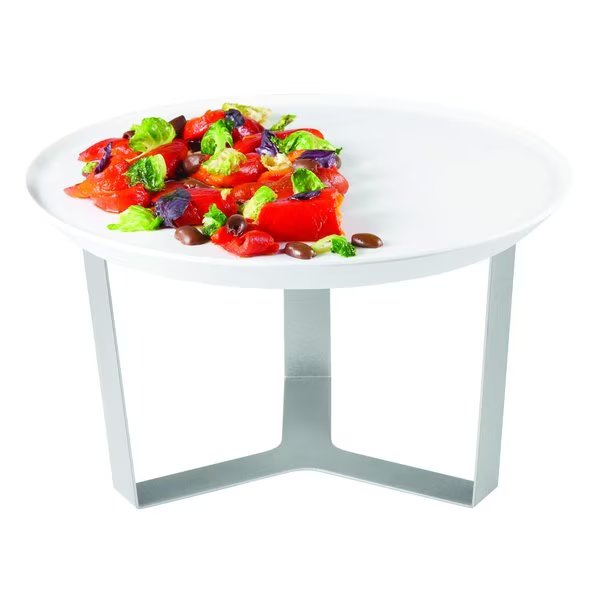 Forme’ Melamine Round White Tray with Three Leg 7" Silver Riser, 1 EA, Rosseto Serving Solutions, Mfr#: Sm279