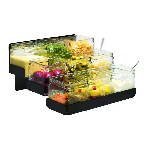 3 Level Black Matte Condiment Station with 9 Glass Jars, 1 EA, Rosseto Serving Solutions, Mfr#: SM328