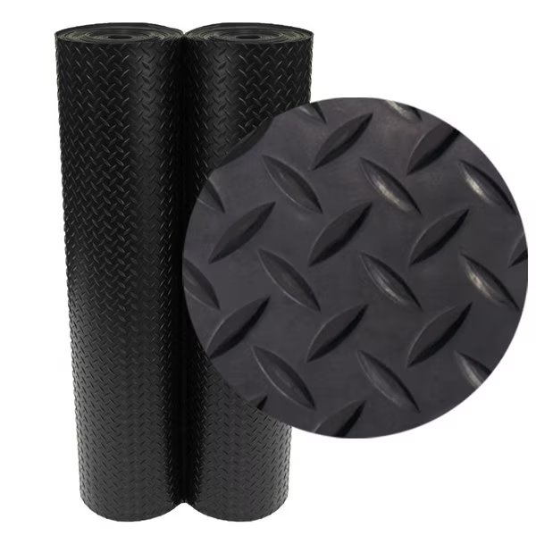 "Diamond-Plate" Rubber Flooring Rolls - 3 mm x 4 ft x 4 ft Rolls - Black, Rubber-Cal, Mfr#: 03-206-W100