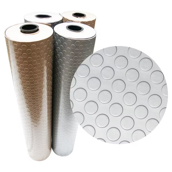 "Coin-Grip Metallic" PVC Flooring - 2.5 mm x 4 ft x 4 ft - Beige, Rubber-Cal, Mfr#: 03-W265