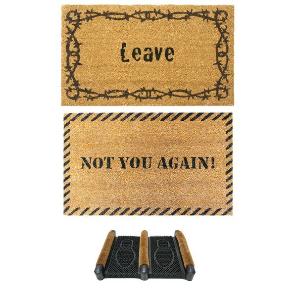 "Funny Dooormat Kit" - 2 Rude Doormats & 1 Boot Scraper, Rubber-Cal, Mfr#: 10-108-003