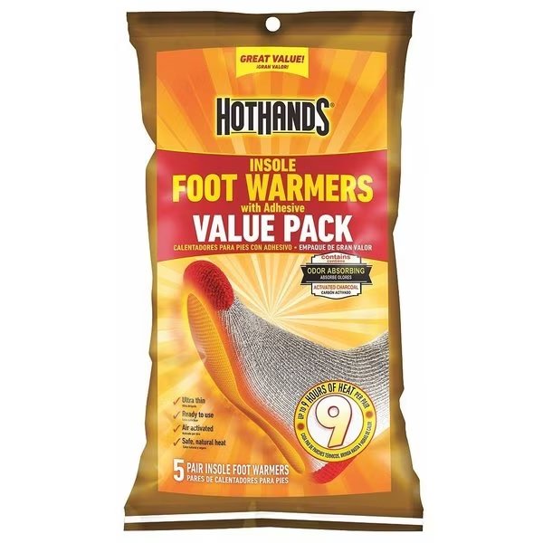 Foot Warmer, Air-Activated, Up to 9 hours Heating Time, Avg Temp 99 Degrees F, Pack of 5, Hothands, Mfr#: HFINS5PK