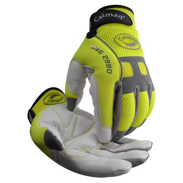 Hi-Vis Mechanics Gloves, XL, Yellow/White, Mesh/Neoprene, Caiman, Mfr#: 2980-6