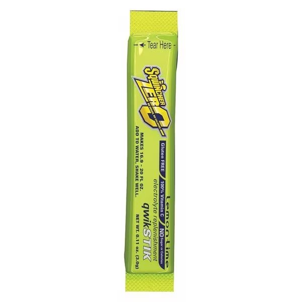 Qwik Stik, Sugar Free Drink Mix Powder, 20 oz Yield per .11 oz Pack, Lemon-Lime, 50 Packs, Sqwincher, Mfr#: 159060106