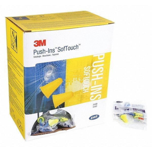 E-A-R, SofTouch Disposable Corded Ear Plugs, Bell Shape, NRR 31 dB, Blue/Yellow, 200 Pairs, 3M, Mfr#: 318-4001