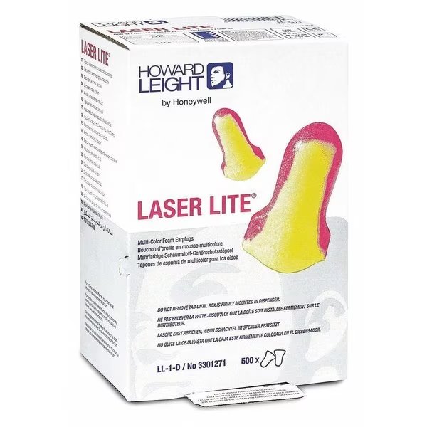 Laser Lite Ear Plug Dispenser Refill, Uncorded, Contoured-T Shape, 32 dB, Magenta/Yellow, 500 Pairs, Honeywell Howard Leight, Mfr#: LL-1-D