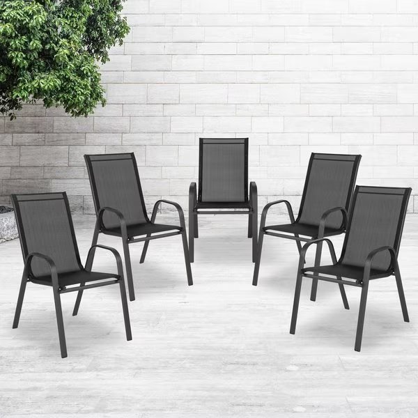 5 Pack Black Outdoor Stack Chair w/ Flex Material, Flash Furniture, Mfr#: 5-JJ-303C-GG