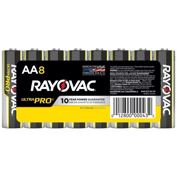 UltraPro AA Alkaline Battery, 1.5V DC, 8 Pack, Rayovac, Mfr#: ALAA8
