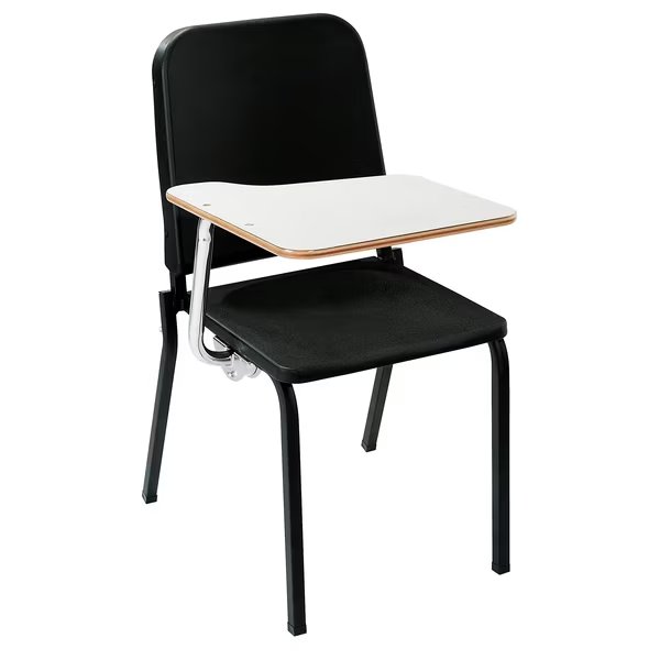 Black Melody Music Stack Chair W/Right White Tablet Arm, National Public Seating, Mfr#: 8210/TA82R