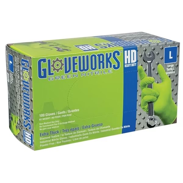 GWGN, Gloveworks Hd Green Nitrle Diamond Grip, 8 mil Palm, Nitrile, Powder-Free, M, Green, Ammex, Mfr#: AMXGWGN44100