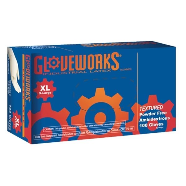 Latex Disposable Gloves, 4 mil Palm, Latex, Powder-Free, XL, Ivory, Ammex, Mfr#: AMXTLF48100