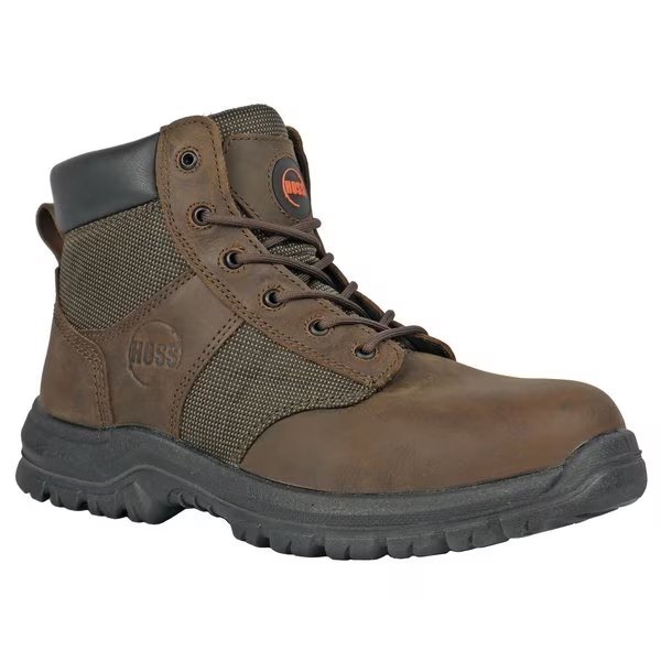 Size 9 Men's 6 in Work Boot Steel Work Boot, Brown, Hoss Boot Co, Mfr#: 60542
