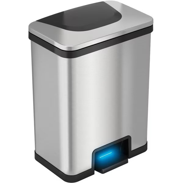13 gal Rectangular Trash Can, Silver, Stainless Steel, Hls Commercial, Mfr#: HLS13SB