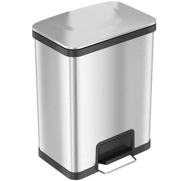 13 gal Rectangular Trash Can, Silver, Stainless Steel, Hls Commercial, Mfr#: HLS13SS
