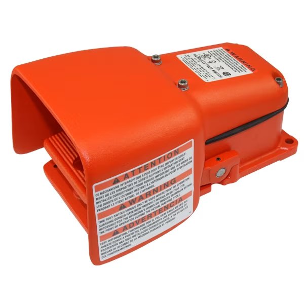 Heavy Duty Foot Switch, DPDT, Momentary, 125/250V AC, 13/2/4, 20, Cast Iron, Orange, Linemaster, Mfr#: 532-SWH